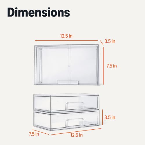 Image of Amazon Basics Stackable Plastic Storage Makeup Organizer Drawers, Clear, 12.1 inch x 7.6 inch x 3.5 inch, 2 Pack