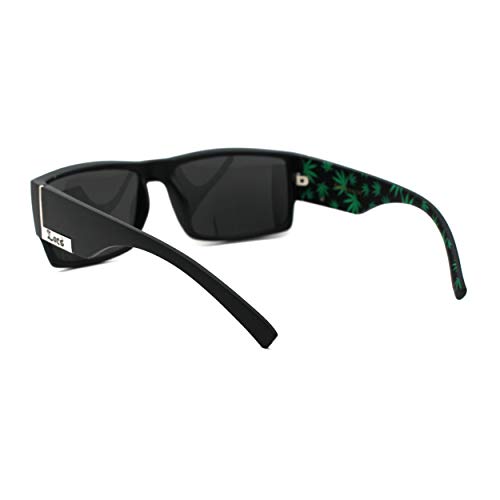 Locs Marijuana Pot Leaf Print Rectangular Mad Dog Sunglasses Matte Black Green4