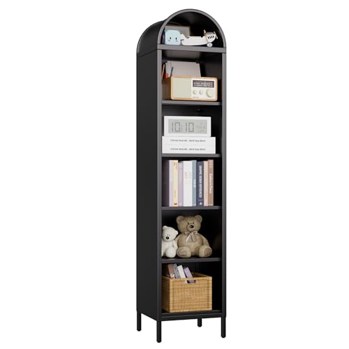 Image of 72.83 inch H Metal Arch Bookshelf with 4 Adjustable Shelves, Open Arched Display Cabinet,Kitchen Pantry for Dining Room, Living Room, Office, Bathroom, Assembly Required,Black