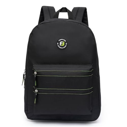 Mochila Escolar Universidade Espaçosa Resistente (Preto com verde)