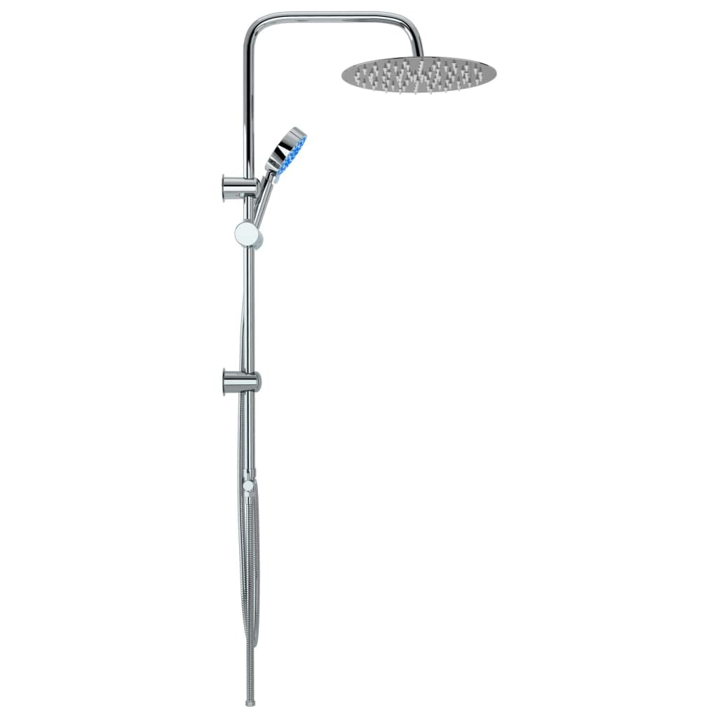 vidaXL Conjunto Ducha sin Grifo Monomando Barra Vertical Alcachofa Mano Ajustable Altura Cabezal Lluvia Redondo Basculante Plateado Acero Inoxidable