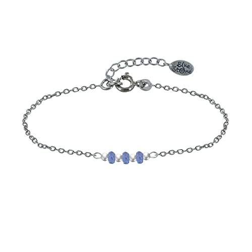 Bracelet chaine argent rhodié et perles de tanzanite éclatantes