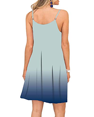 Image of Women's Summer Spaghetti Strap Casual Swing Tank Beach Cover Up Dress with Pockets