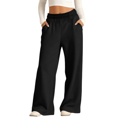 Generisch Mädchen Jogginghose Weitem Bein Elastischer Bund Sporthose Casual Lounge Hose Baggy Komfort Weiche Jogginghose Sweatpant Outdoor Freizeithose Mit Taschen 11-12 Jahre