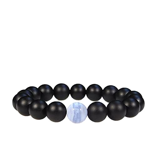 Bracelet en pierres véritables onyx mat et agate bleue 10mm de qualité