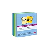 Post-it Recycled Super Sticky Notes, 2x Sticking Power, 4 in x 4 in, Bora Bora Collection, Lined, 6 Pads/Pack, 90 Sheets/Pad (675-6SST)