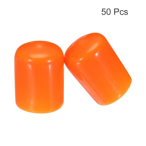 Image of MECCANIXITY 50pcs 16mm(5 /8 inch) Rubber End Caps Cover PVC Vinyl Screw Thread Protector Round Wire Shelf Caps for Screw Bolt Pipe Fence Post, Orange
