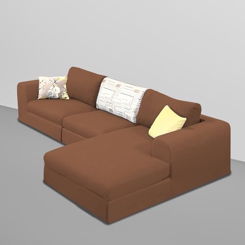 Image of Koza RHS 4 Seater L Shape Sofa Set with Center Table for Living Room (Brown Fabric) Premium Fabric Sofa