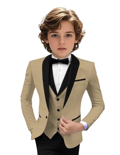 Image of Tuxedo Suits for Boys 3 Pieces Slim Fit Boys Formal Suit Dresswear Ring Bearer Outfit Blazer Vest Pants for Wedding Grooms