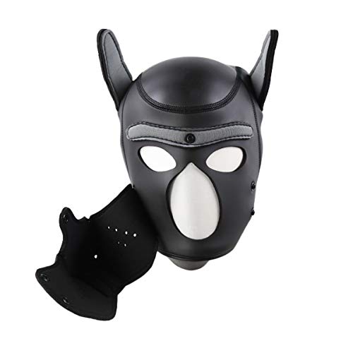 HOT TIME Neoprene Puppy Hood Custom Animal Head Mask Novelty Costume Dog Head Masks (Small, Gray) - Thumbnail 6