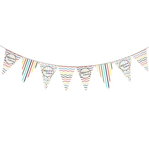 Fesnova Guirlande de fanions de bienvenue à la maison, couleurs arc-en-ciel, motif chevron et pois, pour décoration festive bannière de bienvenue