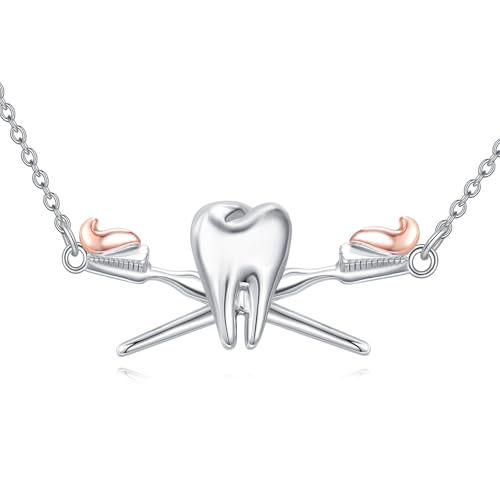 YFN Tooth Necklace Sterling Silver Teeth Pendant Necklace Dental Jewelry for Women Dental Gifts for Dental Assistant
