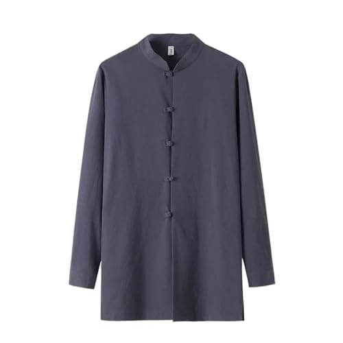 Chemises en lin pour hommes haut de gamme avec boutons rétro et col mao