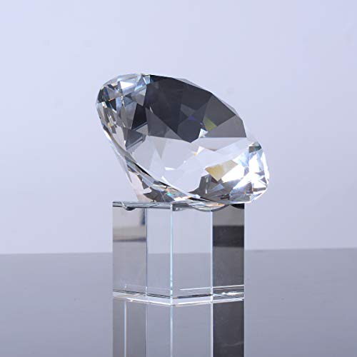 LONGWIN 80mm(3.1 inch) Crystal Diamond Paperweight with Stand Jewels Wedding Decorations Centerpieces Home Decor Valentine's Day Gift(Clear)