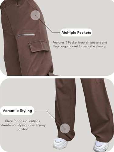 Image of GRECIILOOKS Cargo Pants For Woman | Trousers For Womans |High Waist Trouser for Women - Flared Parachute Pants with Side Pockets |Womens Cargo Pant | Elegant for College & Events (Available in Plus Size)