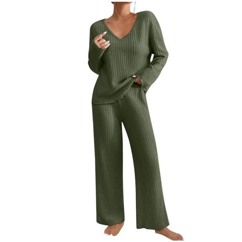 Komiseup Hausanzug Damen Gerippt Lounge Set Winter Strick...