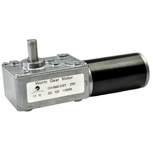 CHANCS Metal Gearbox Motor Reversible Worm Gear Self-Locking Motor DC 12V 100RPM for Bank Equipment,Motorized Curtains