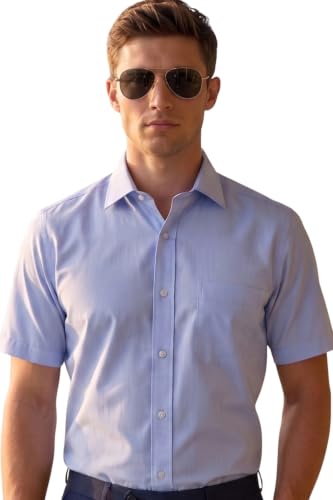 Image of Louis Philippe Men's Regular Fit Easy to Iron Everyday wear Premium Cotton Half Sleeve Solid Formal Shirt