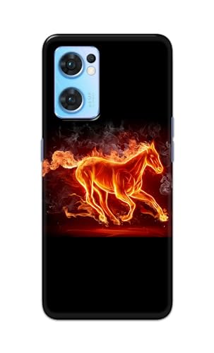 Image of PRINTFIDAA Printed Hard Back Cover Case for Oppo Reno7 5G | Oppo Reno 7 5G Back Cover (Fiery Horse) -112