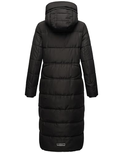 MARIKOO Damen Wintermantel warmer Steppmantel lang mit abnehmbarer Kapuze Nadeshikoo XVI Black Gr. XL