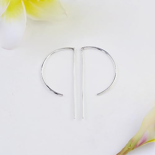 Boma Jewelry Sterling Silver Geometric Semi-Circle Pull Through Wire Threader Hoop Earrings3