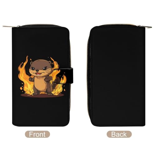 Angry Fire Otter Long Wallet for Women Men Purses Coin Pouch Credit Card Holder Organizer3