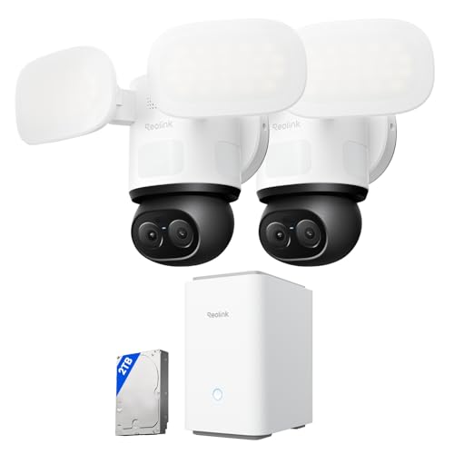 REOLINK Home Hub Pro with 2X TrackFlex Floodlight WiFi Bundle, 4K Dual-Lens Floodlight Camera, 360° PTZ 6X Hybrid Zoom,  - Detailed View