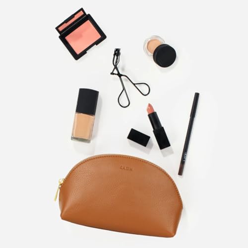 FAWN DESIGN The Cosmetic Bag, Travel Size Small Makeup Bag, Premium Pebbled Faux Leather Zipper Pouch Make Up Bag, Period Bag, 8x6x3 inches, Brown3