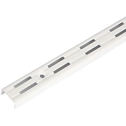 Toolerando Perfil cremallera perforación doble para escuadras de estante/Riel de pared para soportes de estantes, 2 ranuras - Longitud: 150 cm, blanco