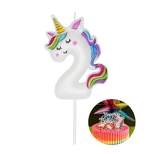 DERVENTA Unicorn Themed Party Decor Number 2 Birthday Candle Cake Topper