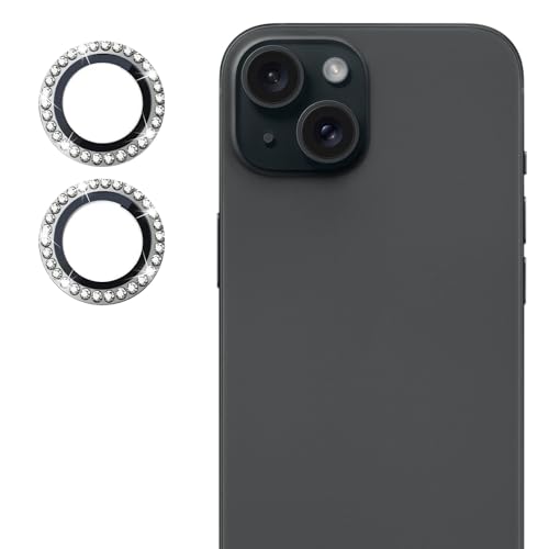 Image of Back Camera Lens Ring Guard Protector for Apple iPhone 15 | Diamond Camera Ring Aluminium Alloy Edge (Black)