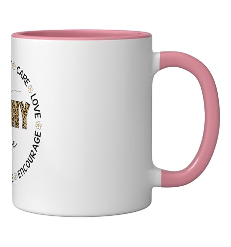 Leopard Nanny Life Appreciation Week back to school Ceramic Mug, Pink/White
