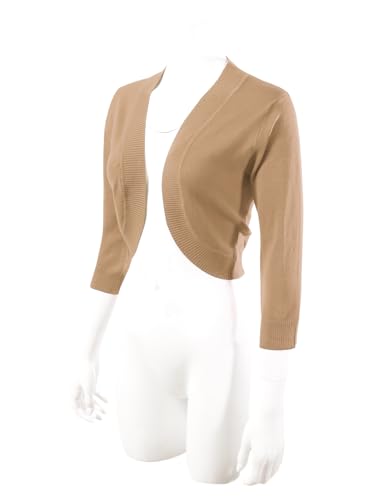 Image of Allsense Women's 3 /4 Sleeve Bolero Shrug for Dresses | Open Front Cropped Cardigan, Lightweight Knit Dress Cover Up