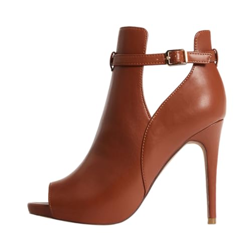 Zszszsu Women's Fashion Peep Toe Stiletto High Heel Ankle Boots Ankle Strap Short Booties V-cutout Fall Dress Lady Shoes Size 4-16 US2