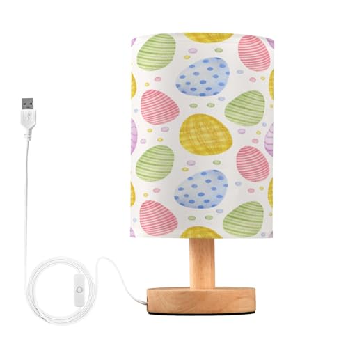 SDMKA Happy Easter Pattern Bedside Table Lamp for Bedroom, Minimalist Nightstand Lamp with Round Fabric Shade for Living Room, Office, No Bulb Required