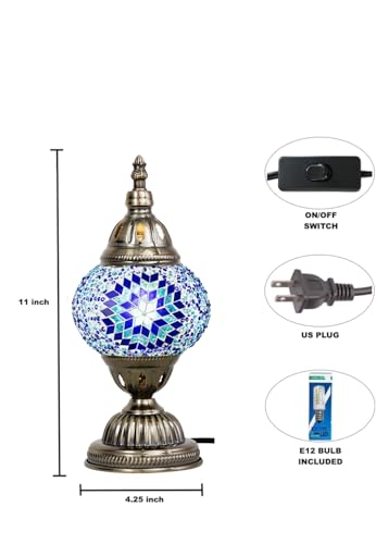 KRAFTSTORIES Turkish Mosaic Lamp Kit DIY Glass Decorative Table Bedside Night Light Tabletop for Living Room Bedroom | Make Your Own Lamp | Antique Bronze Base (Blue)