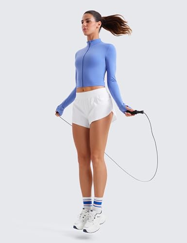 Image of CRZ YOGA Butterluxe Cropped Athletic Jackets | Extremely Soft, Slim Fit, Full Zip, Mockneck, Thumb Holes, for Women