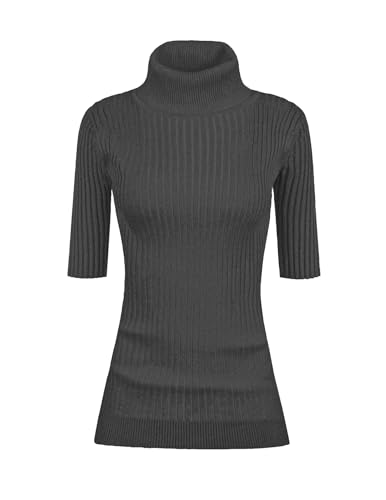 Image of v28 Women Turtleneck 1 /2 Half Sleeve Highly Stretchy Ribbed Knit Fitted Sweater