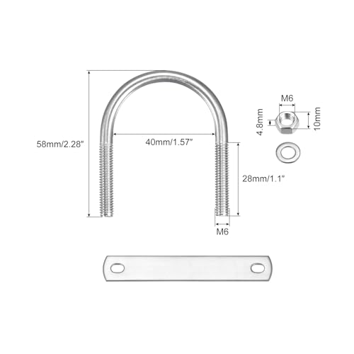 Image of uxcell Round U-Bolts, 5 Sets 40mm(1.57 inch) Inner Width 58mm Length M6 304 Stainless Steel U Clamp Bolt with Nuts Washers and Plates, for Boat Trailer
