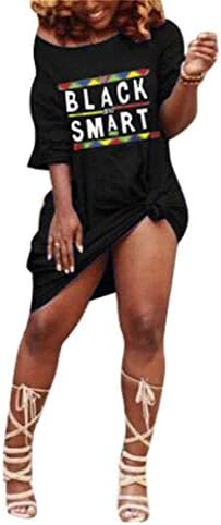 FcuteL Womens Off Shoulder Letter Print T Shirt Dress Short Sleeve Loose Tunic Dress Black XL