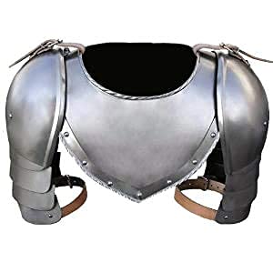 Vintage Starmedieval Iron Gorget Spaulders Arm Shoulder Set | Viking Crusader Pauldrons Warrior Armor Steel Handmade Neck Protector | SCA LARP Knight Metal Shoulder Guard Vembrace Pair Silver Adult