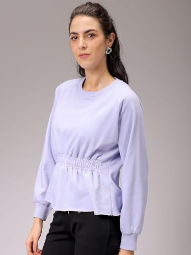 Image of Freehand by The Indian Garage Co Women Fit and Flared Solid Shirred Sweatshirt