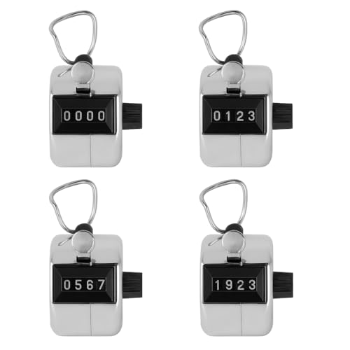 Genérico Pack 4 Contadores Manuales Qwork - Clicker de Mano Metálico | Contador para Eventos, Aforo, Golf, Pádel, Atletismo, Juegos y Actividades | Ligero, Práctico y Duradero