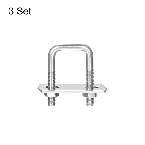Image of uxcell Square U-Bolts, 3 Sets 22mm(0.87 inch) Inner Width 45mm Length M6 304 Stainless Steel U Clamp Bolt with Nuts and Plates, for Boat Trailer