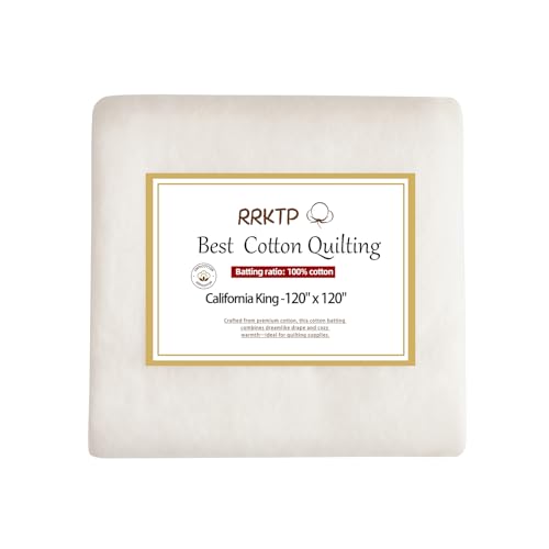 RRKTP Cotton Batting for Quilting200 g/m Lightweight Quilt Batting California King SizeNatural All Season Comfort Cotton Stuffing Sewing Handmade & DIY Crafts 120120