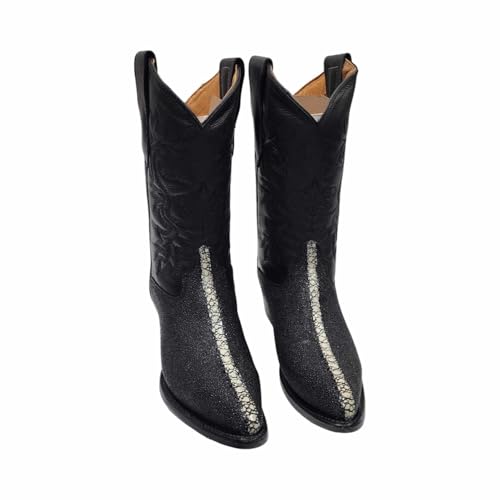 Dona Michi Men's Western Cowboy Exotic Stingray Print Leather Pointy Toe Boots Bota Vaquera Mantarraya Rodeo Puntal
