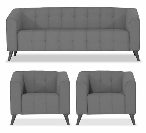 Image of Adorn India Mystic 3+1+1 5 Seater Sofa Set (Grey) (3 Year Warranty)