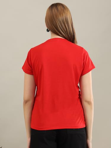 Image of bearbrother Women Regular Fit Printed Red Half Sleeves Round Neck Tshirt