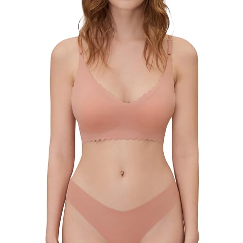 Image of DEANGELMON V Neck Bra Padded Seamless Adjustable Straps Bralettes Everyday Basic Sleeping Bras Multiple Pack