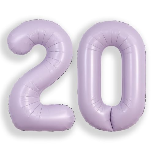 Image of SUWEN 40 Inch Light Purple Lavender Big 20 Balloon Number Foil Helium 0-9 | 20th Large Giant Huge Mylar Jumbo Happy Birthday Party Anniversary Decorations